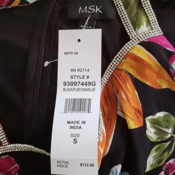 MSK SEQUINS TRIM Ruffle Floral‎ Dress NWT Size Small. Knee Length - Picture 5 of 8